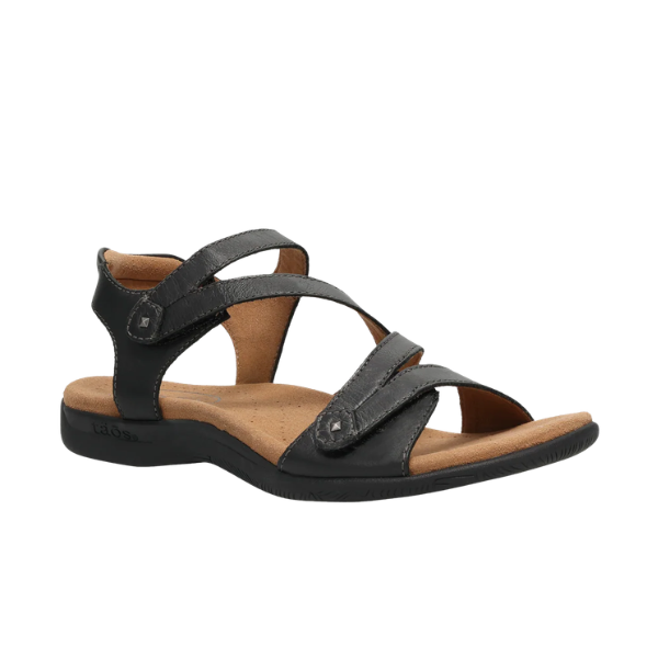 TAOS Women's Big Time Black sandal with SOFT SUPPORT footbed, Velcro straps—comfortable and ideal for travel.