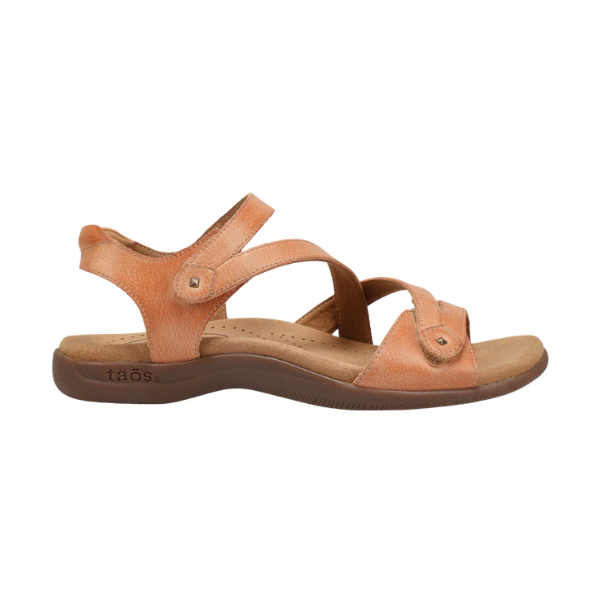 TAOS Women's Big Time Natural sandals in tan leather with strappy design, adjustable closures, and SOFT SUPPORT footbed.