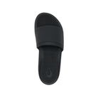 Top view of the OLUKAI Women's Ulele Slide Black, a water-ready sandal with wide strap and supportive footbed.