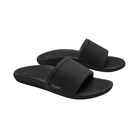 OLUKAI Women's Ulele Slide Black sandals with thick straps and supportive footbed, shown on a white background.