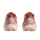 Two HOKA Women's Clifton 10 Blush/Rose Lat shoes seen from the back, highlighting mesh uppers and cushioned soles.