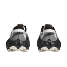A pair of HOKA Men's Black/White Speedgoat 7 Wide trail shoes shown from the back against a white background.