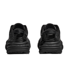 Rear view of HOKA Women's Bondi SR Black/Black shoes with textured soles, slip resistance, and heel pull tabs.