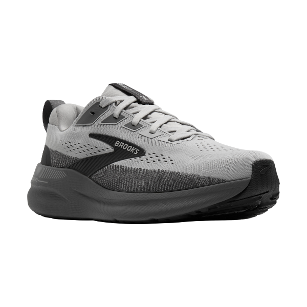 BROOKS Men's Beast GTS 26 in Grey/Blk/Pearl—stability running shoe with GuideRails support and white laces.
