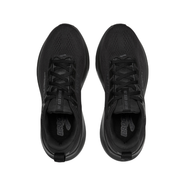 Top view of BROOKS Men's Beast GTS 26 Wide Black/Black/Grey stability shoes with laces and GuideRails support.