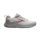 Brooks Women's Ariel GTS 26 in Oyster/Pink with white laces and thick gray sole, side view.