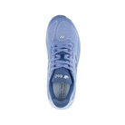 Top view of the New Balance Women's 860V15 running shoe in blue/white with laces and NB branding on the tongue.