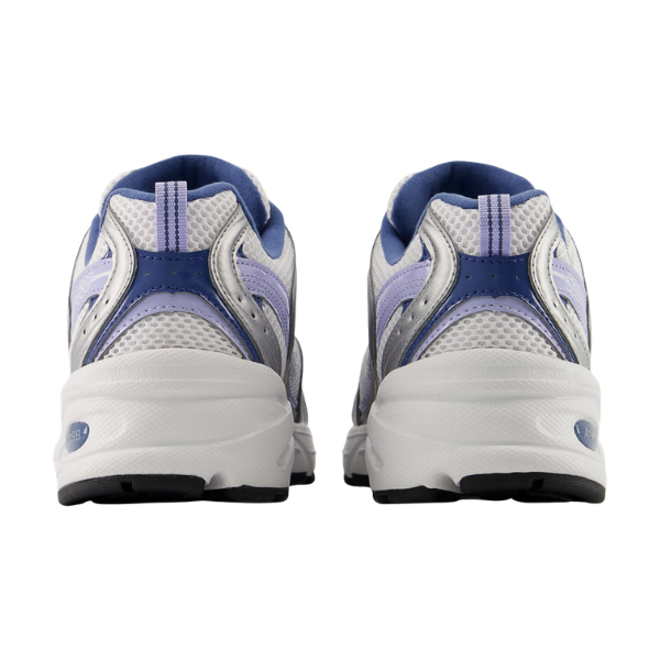 NEW BALANCE Men's 530 Sneakers in Silver/Blue shown from the back on a white background.