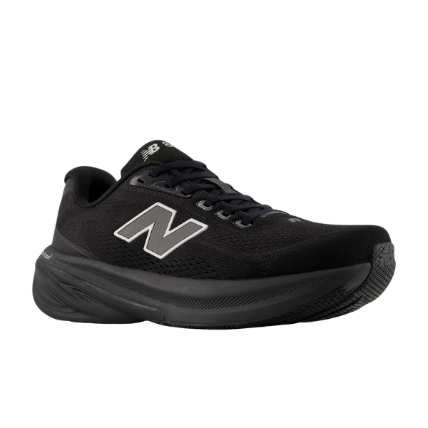 NEW BALANCE Men's 860V15 Black/Black running shoe with mesh upper, silver N logo, and Fresh Foam X sole, side view.