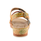Back view of Spring Step Women's Sumacah Camel Multi sandals with floral and geometric patterns, ankle strap, and buckle.