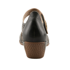 A back view of the SPRING STEP SpringStep Women's Americana Black Multi wedge sandal with a textured sole and cutout upper.