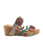 SPRING STEP Maoi Tan Multi: women's wedge sandal with floral accents, leaf design, and cork heel.