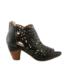 SPRING STEP SpringStep Women's Icon Black sandal with cutout leaf design and block heel, shown in side view.