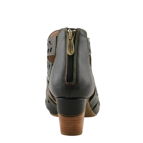 Back view of the SPRING STEP SpringStep Women's Icon Black sandal with cutout details and a zipper.