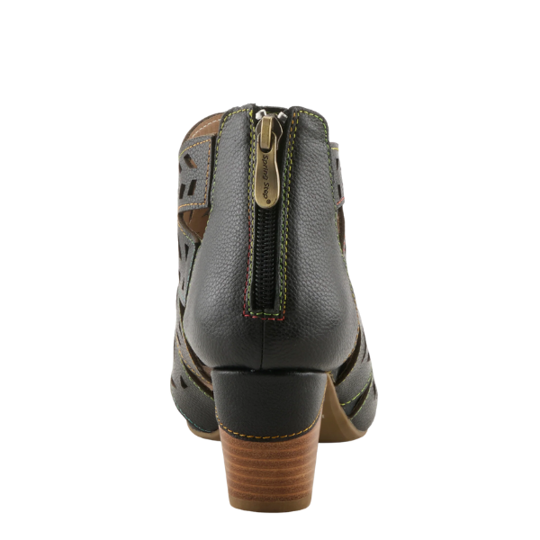 Back view of the SPRING STEP SpringStep Women's Icon Black sandal with cutout details and a zipper.