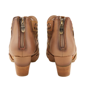 Back view of SPRING STEP SpringStep Women's Icon Tan sandal with cutouts and heel zippers.