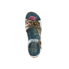SPRING STEP SpringStep Women's Script Blue Multi sandal with floral and leopard print, teal insole, top view.