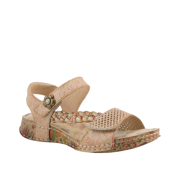 SPRING STEP SpringStep Women's Popular Beige Multi sandal with floral print, braided midsection, and comfort design.