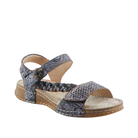 SPRING STEP SpringStep Women's Popular Black Multi sandal features decorative patterns, braided strap, and textured sole.