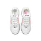 New Balance Women's 1080V15 White/Pink running shoe shown from above on a white background.