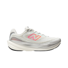 NEW BALANCE Women's 1080V15 White/Pink features a mesh upper and cushioned sole with a pink and orange N logo.