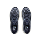 Top view of BROOKS Women's Ghost 18 Navy/White running shoe featuring soft cushioning on a white background.