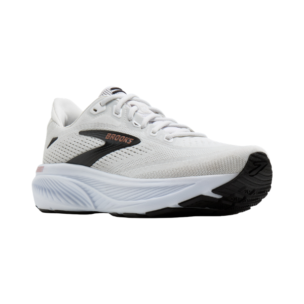 BROOKS Ghost 18 Women's road shoe in White/Black, featuring soft cushioning and a breathable mesh upper.