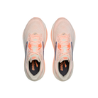 Brooks Women's Ghost 18 White/Peach road-running shoes with soft cushioning, viewed from above on a white background.