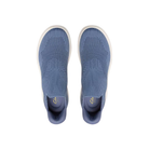 Clark's Women's Nalle Step Grey/Blue slip-on sneakers by CLARKS with knit uppers and white soles, top view.