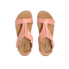 TAOS Taos Women's The Show Blush Pink leather sandals with arch support and tan soles, seen from above on white.