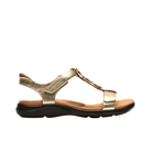 Clarks Women's Kitly Gem Wide Champagne sandal with Contour Cushion footbed, low black sole, shown in profile.