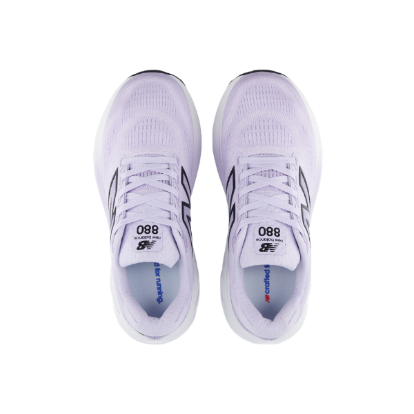 New Balance Women's 880 V15 Violet/Black running shoes with cushioned support, viewed from above.