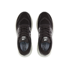 Top view of New Balance Women's 880 V15 Black/White running shoes with white soles and Fresh Foam insoles.