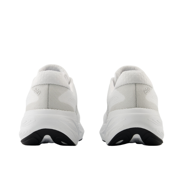 Back view of New Balance Women's 880 V15 White running shoes with textured details, black accents, and cushioned sole.