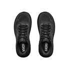 Top view of HOKA Men's Clifton 11 Wide Black/Black, a cushioned trainer with black laces on a white background.