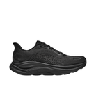 HOKA Men's Clifton 11 Wide in Black/Black, cushioned mesh trainer with thick sole shown in side view.