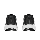 Back view of HOKA Men's Clifton 11 Wide Black/White running shoes with cushioned white soles on a white background.
