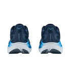 Rear view of HOKA Men's Clifton 11 Navy running shoes with white soles, featuring the APMA Seal of Acceptance.