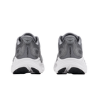 Rear view of HOKA Men's Clifton 11 Wide Grey, a cushioned trainer with gray uppers and white soles.