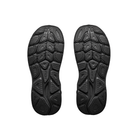 A pair of HOKA Women's Clifton 11 Black/Black running shoes with cushioned, textured soles on a white background.