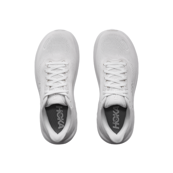 A pair of HOKA Women's Clifton 11 White/White trainers seen from above on a plain white background.