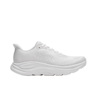 HOKA Women's Clifton 11 White/White running shoes with mesh upper, cushioned sole, and lace-up closure.