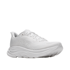 HOKA Women's Clifton 11 White/White running shoe with textured sole and logo, side view on a white background.