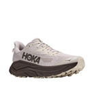 HOKA Men's Challenger 8 Grey trail shoe with a thick brown sole, light gray upper, side view.