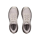 A pair of HOKA Men's Challenger 8 Grey trail shoes with black soles and white laces on a white background.
