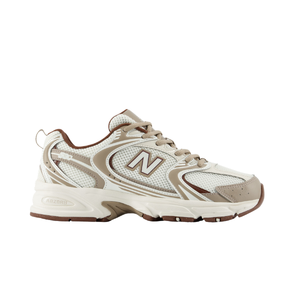 NEW BALANCE U530cob men's running shoes in beige/white with mesh, brown accents, and N logo for foot pain relief.