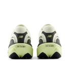 Rear view of two pistachio/black New Balance Men’s 1080V15 running shoes with enhanced cushioning and INFINION heels.