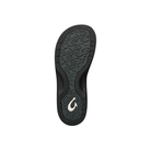 OLUKAI Women’s Ohana Lahi Black/Black: comfy, water-resistant beach sandals with swirl-patterned black sole and white logo.