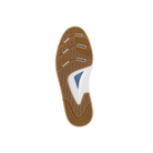 White sole Code C Tie sneakers from CLARKS with wide fit, geometric tread, blue accent, and comfort technology. Lucky Feet Shoes