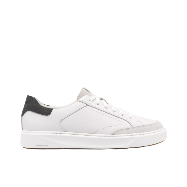 CLARKS Men’s Code C Tie Wide White: low-top sneakers with gray accents, thick sole, and advanced comfort tech. Lucky Feet Shoes